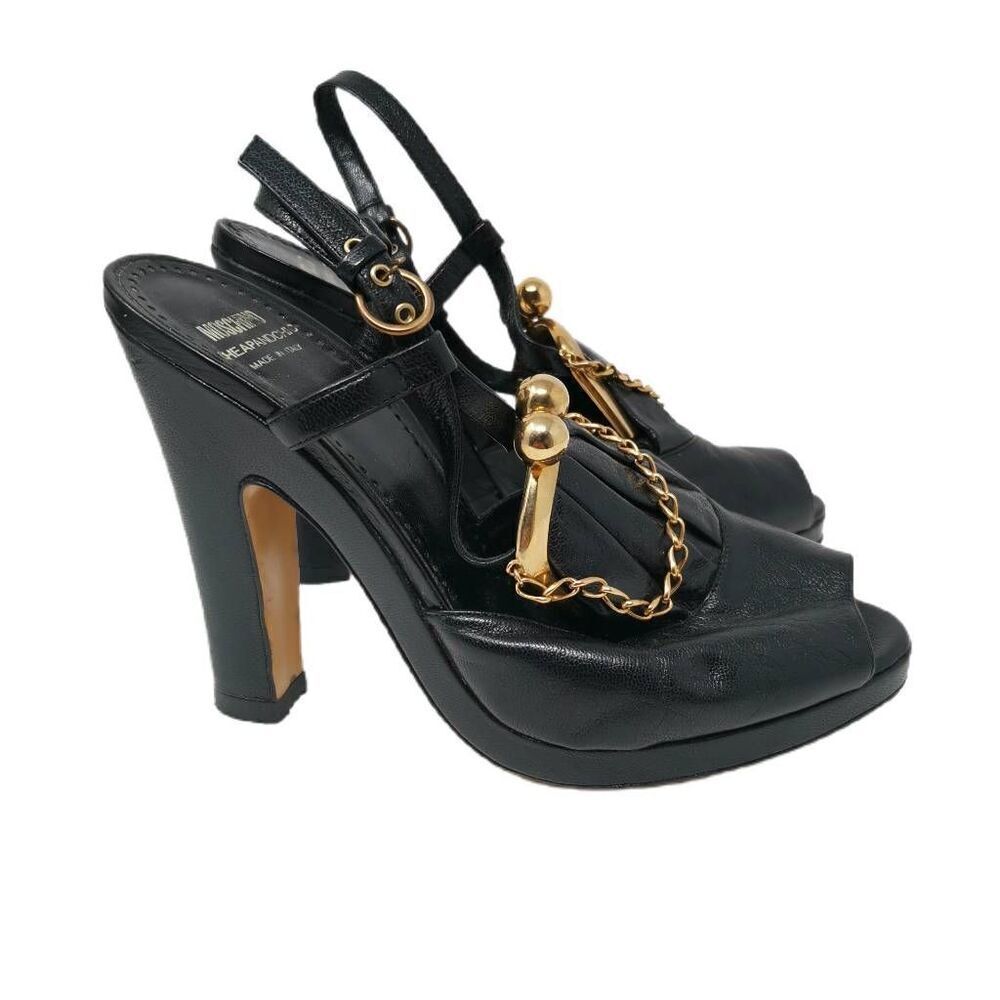 Rare Vintage Black Leather Moschino Cheap and Chic Coin Pouch Shoes | 1980s | Si - Picture 2 of 7